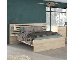 Twijfelaar Tokio 140x200cm-eikdecor/wit - Parisot - Tweepersoons bedkader - Wit; Bruin - Spaanplaat Tweepersoons Normaal bed