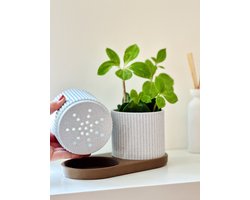TWINDA Plantenpotten Set met Tray – 3D Geprint Bio-Based PLA | Slimme Plantenpot met Lekbakje | Bloempot voor Binnen | Kamerplant Accessoire | Cadeau Plantenmensen