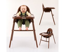 Twinky Kinderstoel ECO - Inklapbaar Eetstoel Baby met Tafel & Tablethouder - 2-in-1 Babystoel & Peuterstoel - Meegroeistoel met Anti Slip Pootjes - Bruin