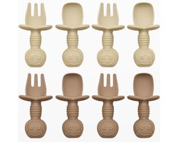 Twisted Peach® | Bestek Baby | Bestekset 8-delig | Siliconen | Beige | Taupe | Kind | Peuter | Baby