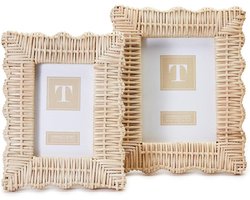 Two's Company Rieten geweven handgemaakte fotolijst, rotan gemaakte fotolijsten voor wanddecoratie, tafelblad fotodisplay, decoratieve frames voor woondecoraties - set van 2