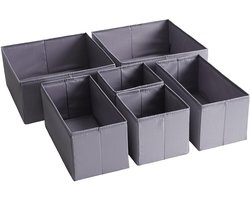 TYEERS Lade-organizer, duurzame stof, wasbaar, met onderste steunplaten, kleine opbergdozen voor badkamer, kledingkast, ladekast, set van 6, donkergrijs