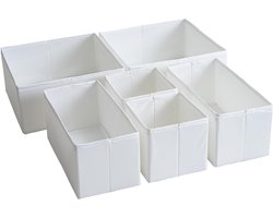 TYEERS Lade-organizer, duurzame stof, wasbaar, met onderste steunplaten, kleine opbergdozen voor badkamer, kledingkast, ladekast, set van 6, wit