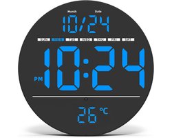 Tyme Digitale Wandklok LED - 20cm - Stil - Automatische Helderheid - Temperatuurweergave - Muurklok - Blauw