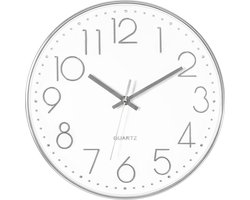 Tyme Wandklok - 30cm Klok modern - Analoog - Stil Uurwerk - Muurklok - Quartz - Wit Zilver