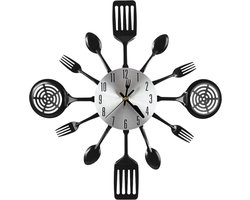 Tyme Wandklok Bestek - 41cm Klok voor Keuken - Analoog - Uurwerk - Muurklok - Quartz - Zwart Zilver