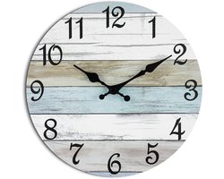 Tyme Wandklok Hout - Goed Leesbaar - 24.5cm Klok - Analoog - Uurwerk - Muurklok - Quartz - Wit Blauw