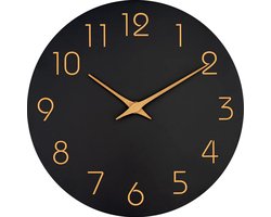 Tyme Wandklok Houten wijzers - 20cm Klok modern - Analoog - Stil Uurwerk - Muurklok - Quartz - Zwart Hout