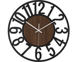 Tyme Wandklok Industrieel - Groot 60cm Klok Modern - Analoog - Uurwerk - Groot - Muurklok XXL Industrieel - Quartz - Zwart Metaal met Hout