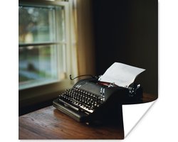 Typemachine op eettafel poster papier 30x30 cm - Foto print op Poster (wanddecoratie woonkamer / slaapkamer)