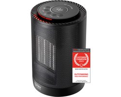 TZS First Austria Elektrische kachel – PTC Keramisch Verwarmingselement – 600/1200 W – 2 Verwarmingsniveaus – Instelbare Thermostaat – Timer (1-9 uur) – Zwart