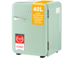 TZS First Austria Mini koelkast - Minibar - 40 liter - Vrijstaand - Volledig stil 22dB - Retro - Groen