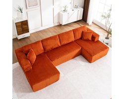 U-Bank 4-Zitsbank,Bank Zonder Been - Moderne Vrijetijdsbank van het U-type - met een Modulaire, Niet-monteerbare Bank van Lampenstof met Loungestoelen,Oranje
