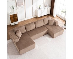 U-Bank 4-Zitsbank,Bank Zonder Been - Moderne Vrijetijdsbank van het U-type - met een Modulaire, Niet-monteerbare Bank van Lampenstof met Loungestoelen,Bruin