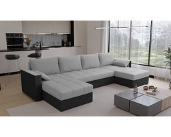 U-Bank Kreta - Stof - Grijs én Zwart - Slaapbank met opbergruimte - Direct Leverbaar - U-zetel - Zetel met slaapgedeelte - 4 zits - Hoekbank - Zitcomfort stevig