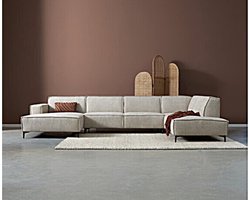 U-bank RIVER Hoekbank – Chaise Longue Links + 2,5-Zits + Ottoman Rechts – Stof Majestic Beige – 368 cm