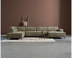 U-bank RIVER Hoekbank – Ottoman Links + 2,5-Zits + Chaise Longue rechts – Stof Majestic Groen – 368 cm