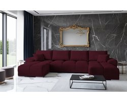 U-vorm Hoekbank met Slaapfunctie en Opbergruimte – Luxe Fluwelen Slaapbank 365x189 cm – Comfortabele U-bank met Bedfunctie & Kussens – Kastanjebruin Velvet Hoekbank – Novihome