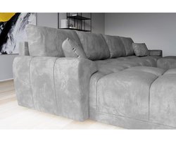 U-vorm Hoekbank Slaapbank 365 x 189 cm – Fluwelen Slaapbank met Uittrekbare Bedfunctie, Opbergruimte & Kussens – Luxe Hoekbank met Slaapfunctie Lichtgrijs – HomebyNicole