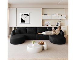 U Vormige Hoekbank - 6 Persoons Modulaire Sofa Zwart - Cloud Bank Met Diepe Zit En Chenille Bekleding - Grote Lounge Bank Voor Moderne Woonkamer