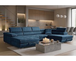 U-vormige hoekbank met slaap functie en opberglades - Modern donkerblauw ontwerp