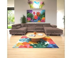U-vormige Hoekbank met Slaapfunctie 345 x 202 cm – XXL Woonlandschap met 2 Opbergboxen, Verstelbare Hoofdsteunen, Waterafstotende Stof, Moderne 8-zits Slaapbank Bruin Links – HomebyNicole