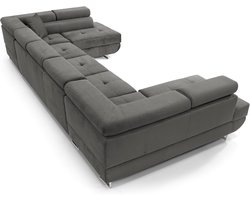 U-vormige Hoekbank met Slaapfunctie en Opbergruimte 410 x 98 x 71 cm – Extra Grote 3-zits Slaapbank met Bedbox, Luxe Velours Bekleding, Moderne Woonkamerbank Donkergrijs – Big Pasti U – HomebyNicole