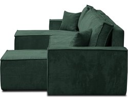 U-vormige Hoekbank met Slaapfunctie en Opbergruimte – Luxe Groene Slaapbank met Bedlade – Grote Comfortabele Corduroy Hoekbank – Modern Design Bankstel voor Woonkamer – Novihome