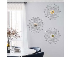 Uaussi 3 Pack Crystal Sunburst Wall Mirror Decor Rhinestone Mirrors Decorative Home Wall Art for Living Room Bedroom Entryway