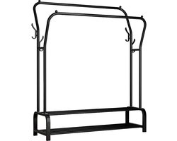 UDEAR Kledingrek Vrijstaande hanger Dubbele Stangen Multifunctioneel Kledingrek voor Slaapkamers, Dubbellaags, 4 Haken, Zwart