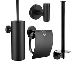 UDUTCH Luxe Toiletaccessoireset 4-delig Zwart - RVS Design | Complete Badkamer & Toilet Set