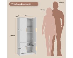 UEV 4-deurs hoge kast, keukenkast, badkamerkast, multifunctionele kast, archiefkast, met verstelbare planken, veelzijdig inzetbaar, voor kantoor, gang, keuken, bijkeuken, 60 x 30 x 150 cm, wit