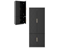 UEV hoge kast met vier deuren, keukenkast, badkamerkast, multifunctionele kast, archiefkast, met verstelbare legplanken, veelzijdig inzetbaar, geschikt voor kantoren, gangen, keukens en bergingen, afmetingen: 60 x 30 x 150 cm, zwart