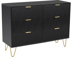 UEV Ladekast, kledingkast met 6 lades, opbergmeubel voor kinder-/volwassenenkamers, 100 x 34 x 73 cm, dressoir voor in de woonkamer, elegante Scandinavische stijl, Zwart