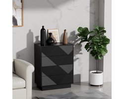 UEV ladekast met 4 laden, speciaal gegraveerd oppervlak met zijdezachte touch, grote opbergruimte, lade met drukknop, voor woonkamer en slaapkamer, 60 x 33,5 x 77,5 cm, zwart