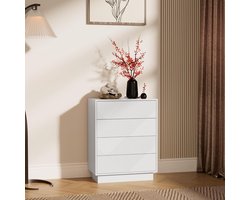 UEV ladekast met 4 laden, speciaal gegraveerd oppervlak met zijdezachte touch, grote opbergruimte, lade met drukknop, voor woonkamer en slaapkamer, 60 x 33,5 x 77,5 cm, wit