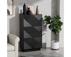 UEV ladekast met 6 laden, speciaal gegraveerd oppervlak met zijdezachte touch, grote opbergruimte, lade met drukknop, voor woonkamer en slaapkamer, 60 x 33,5 x 111 cm, Zwart