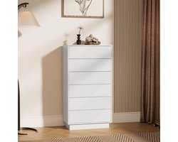 UEV ladekast met 6 laden, speciaal gegraveerd oppervlak met zijdezachte touch, grote opbergruimte, lade met drukknop, voor woonkamer en slaapkamer, 60 x 33,5 x 111 cm, Wit