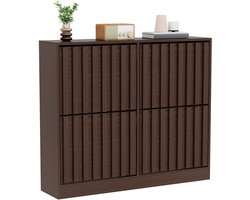 UEV Schoenenkast met 4 Deuren – Donkerbruin Houten Design – Smalle Kast voor Hal