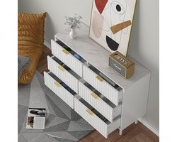UEV Slaapkamer Ladekast met 6 Laden, Marmeren Plafond, Opbergmeubel, Slaapkamer/Woonkamer 100 x 34 x 73 cm, Opbergladekast, Scandinavisch, Wit (Marmeren Plafond)
