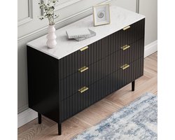 UEV Slaapkamer Ladekast met 6 Laden, Marmeren Plafond, Opbergmeubel, Slaapkamer/Woonkamer 100 x 34 x 73 cm, Opbergladekast, Scandinavisch, Zwart (Marmeren Plafond)
