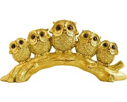 Uil Figuren Set - Decoratie Beeldjes - Woonkamer Decoreren - Set van Vijf - 13 x 8 x 15 cm