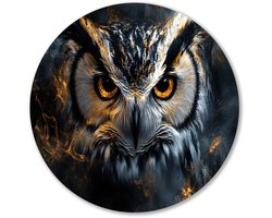 Uil met vurige ogen - Uil rond schilderij - Wandobject rond dieren - Hyperrealisme - Ronde Forex wanddecoratie - Kunst aan de muur - muurcirkel forex 90x90 cm