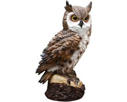 Uil - Ornament op Voet - Voor Binnen - Vensterbank - Buiten - Decoratie - Tuin - Bruin - 17 cm hoog