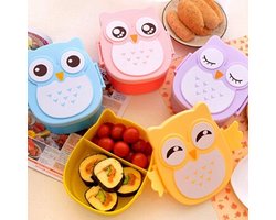 Uil Vormige Lunchbox Met Compartimenten Lunch Voedsel Container Met Deksels- Draagbare Bento Box Voor Kinderen School - Geel