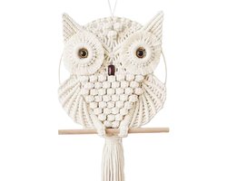Uilen wandhanger - Macramé decoratie - Woonkamer aankleden - Handgeweven ontwerp - 50x30x15 cm - Naturel