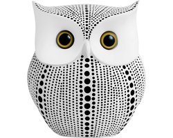 Uilenbeeld voor woonaccessoires, kantoordecoratie, handgemaakte Buhos-vogelfiguur met stippen voor binnen, boekenplank, bureaukast, schoorsteenmantel, woonkamer, slaapkamer, ornament (wit)