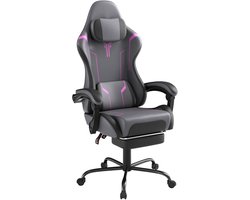 UISBERT Gamingstoel Computerstoel Ergonomische Gamingstoel met Massage Lendenkussen, Gewatteerde Massage Hoofdsteun Bureaustoel Gamingstoel, Grijs-zwart-blauw-Leerstructuur