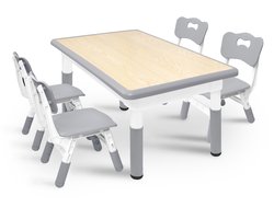 UISBERT Hoogteverstelbare Kindertafel met 4 Stoelen - Plastic Speeltafel | Kinderkamermeubels Zitgroep voor Binnen, Grijs