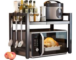 Uitbreidbaar Magnetron Rek (40CM - 64CM)- Magnetron Rekstandaard - Magnetronkast - Keukenkast Organizer - Aanrecht Organiser - Ovenkast - Zwart - Metaal Keukenopslag Rekken/Staanders/Houders